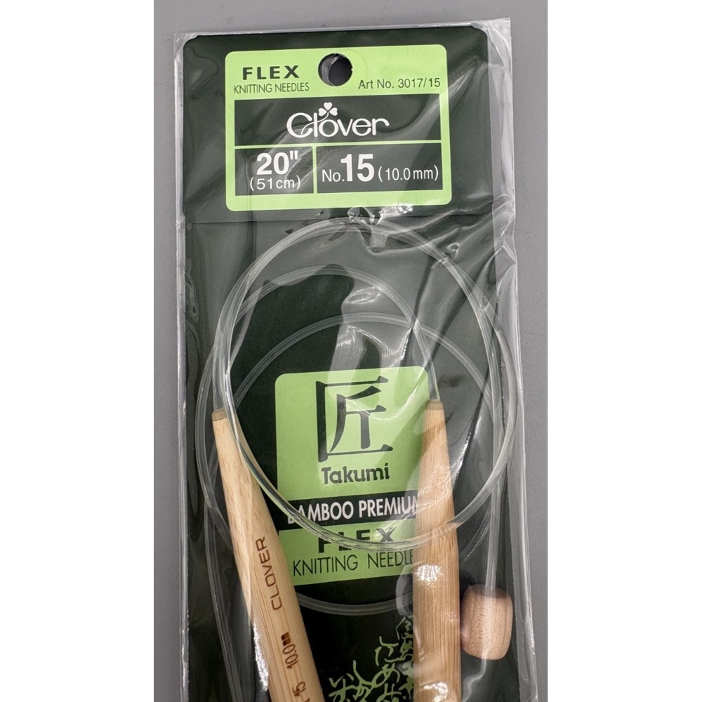 Clover‎ Knitting Needles 20" 51 cm No. 15 10mm Takumi Bamboo Premium Flex Wooden